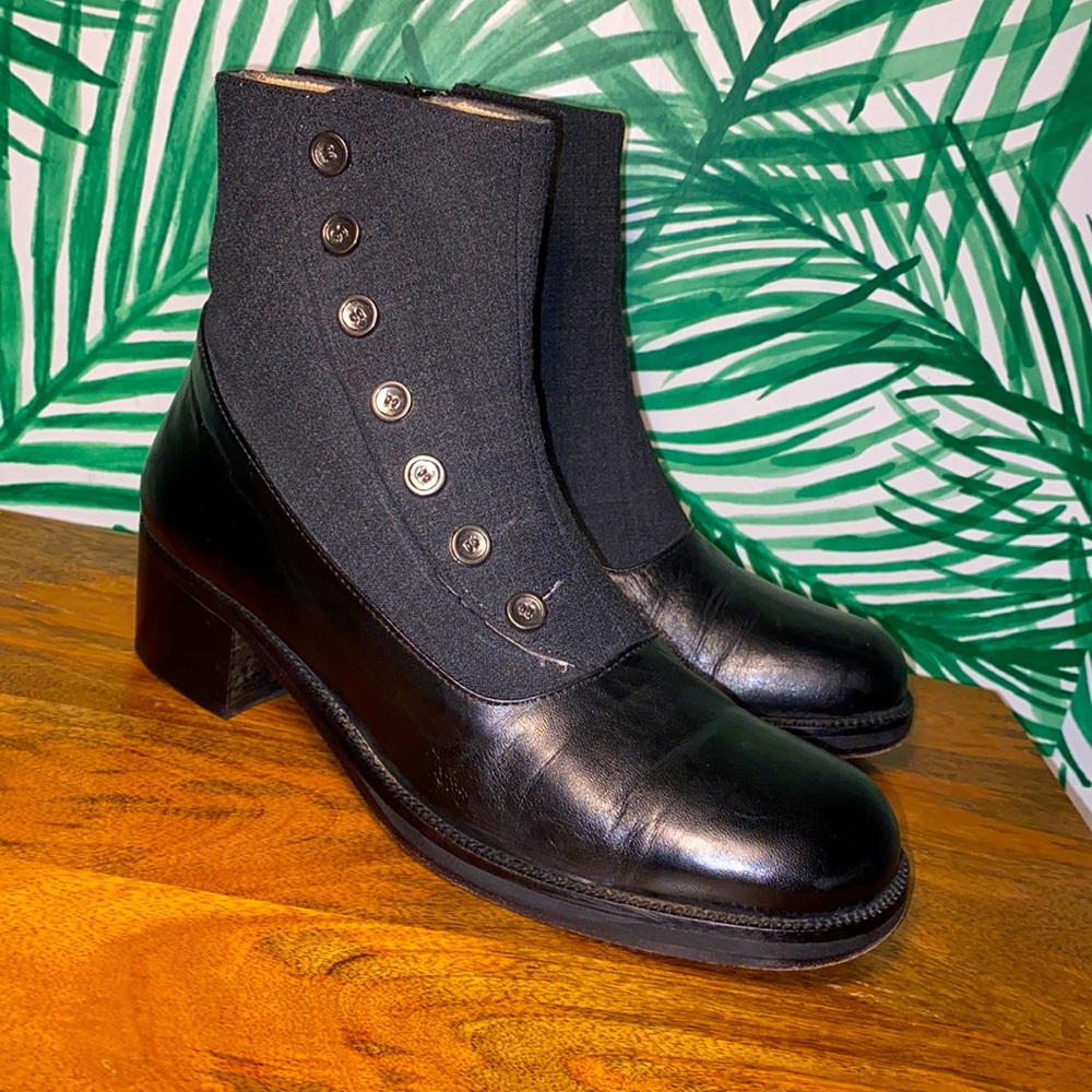 Calvin Klein Black Leather & Knit Button Ankle Boots